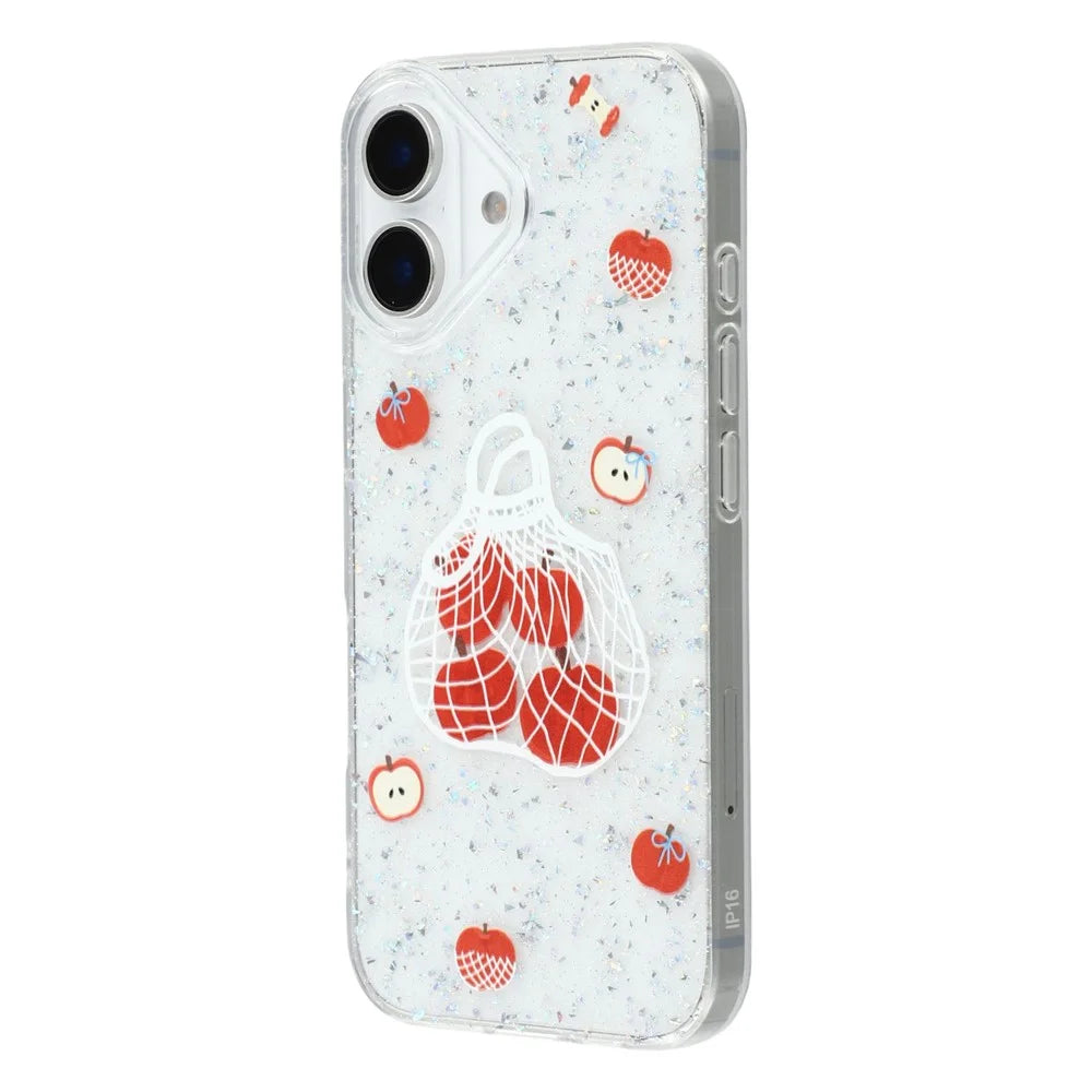 For iPhone 16 Case Shiny IMD TPU + Acrylic Phone Cover Large Camera Cutout - Painted Apples - 4
