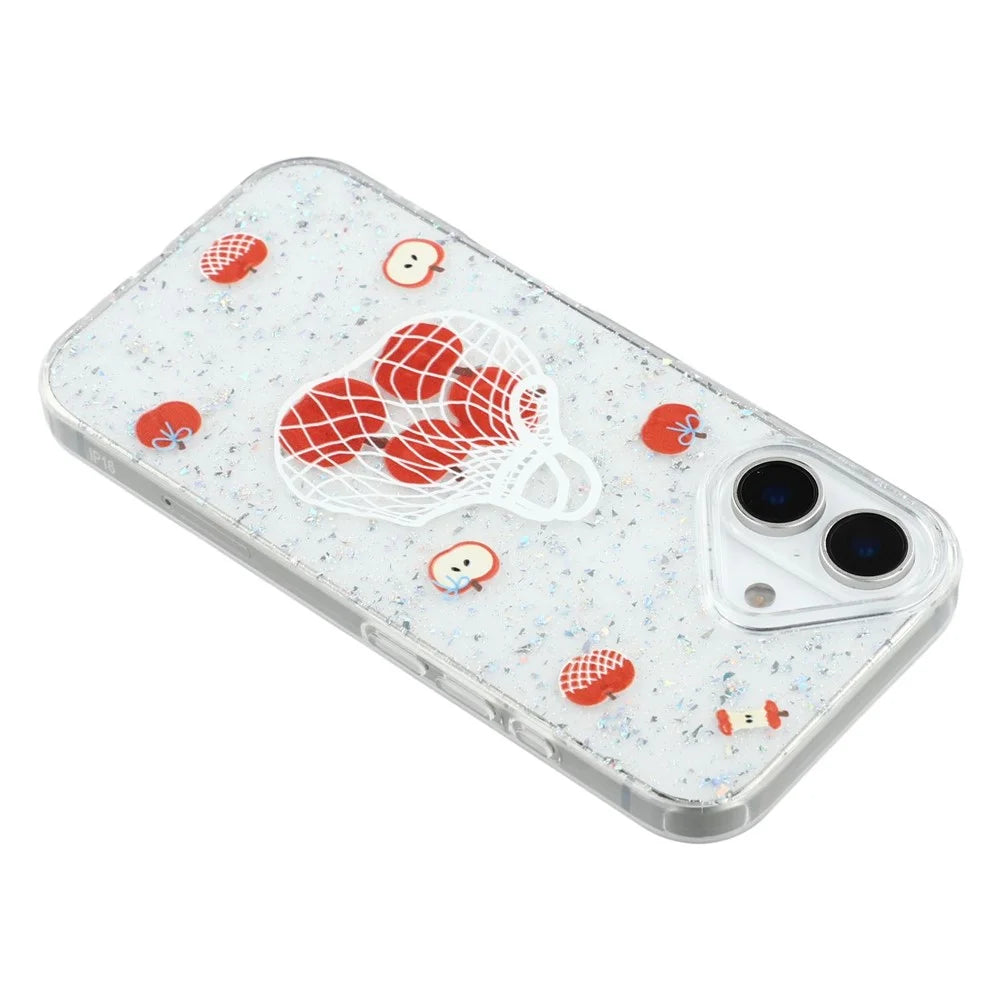 For iPhone 16 Case Shiny IMD TPU + Acrylic Phone Cover Large Camera Cutout - Painted Apples - 5