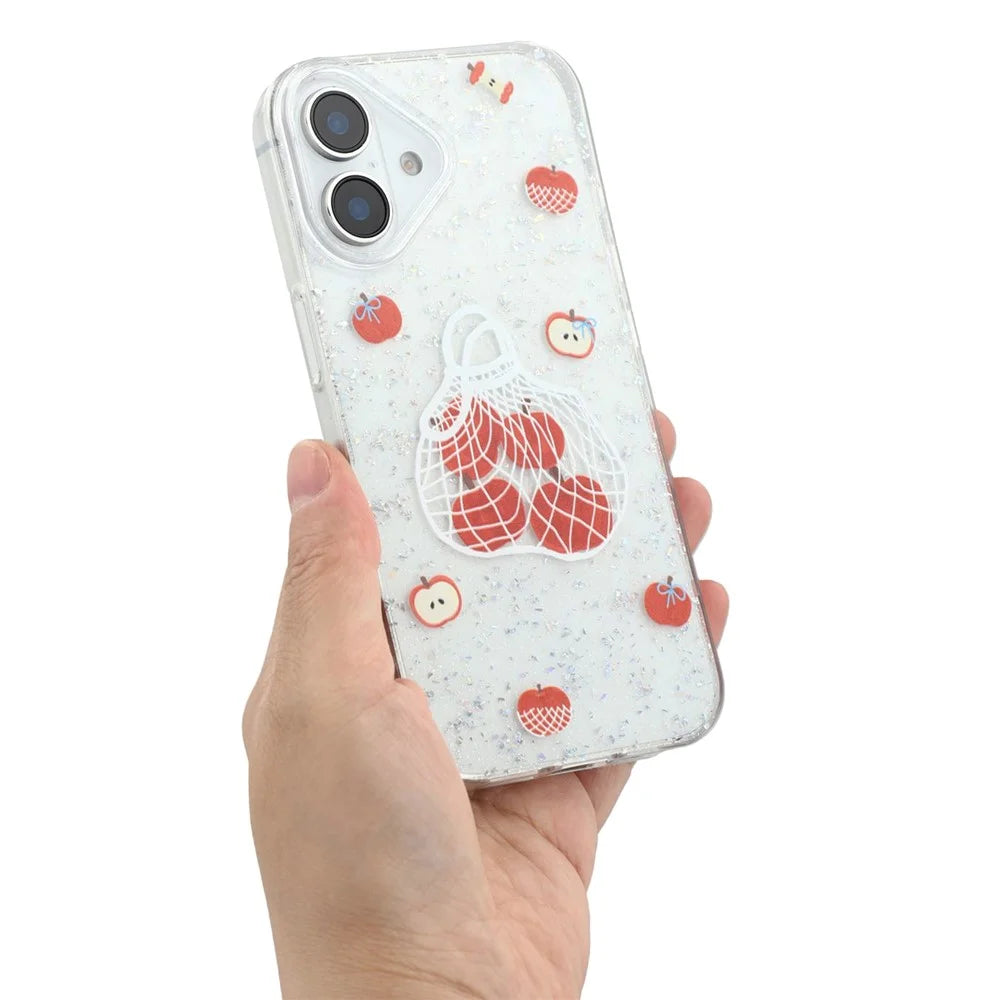 For iPhone 16 Case Shiny IMD TPU + Acrylic Phone Cover Large Camera Cutout - Painted Apples - 7