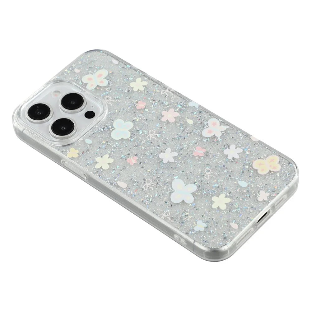 For iPhone 15 Pro Max Case Shiny IMD TPU + Acrylic Phone Cover Large Camera Cutout - Painted Butterflies - 6