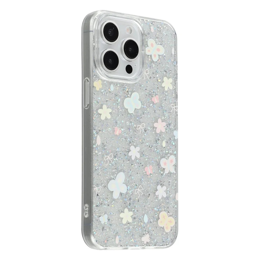For iPhone 15 Pro Case Shiny IMD TPU + Acrylic Phone Cover Large Camera Cutout - Painted Butterflies - 1
