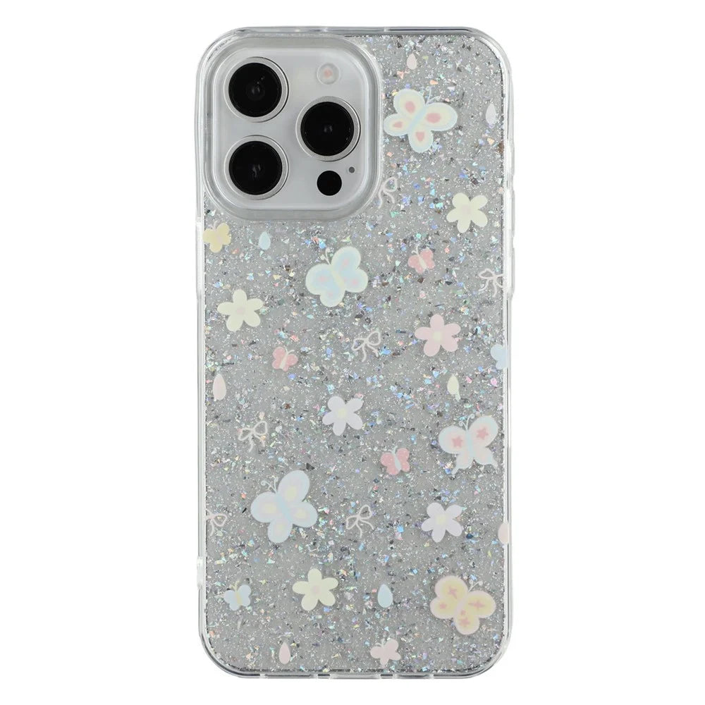 For iPhone 15 Pro Case Shiny IMD TPU + Acrylic Phone Cover Large Camera Cutout - Painted Butterflies - 3
