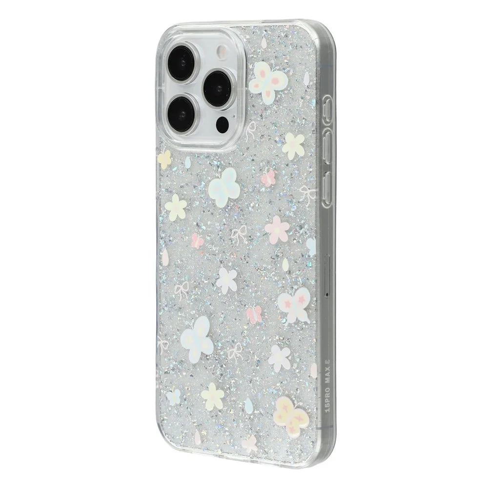 For iPhone 15 Pro Case Shiny IMD TPU + Acrylic Phone Cover Large Camera Cutout - Painted Butterflies - 4