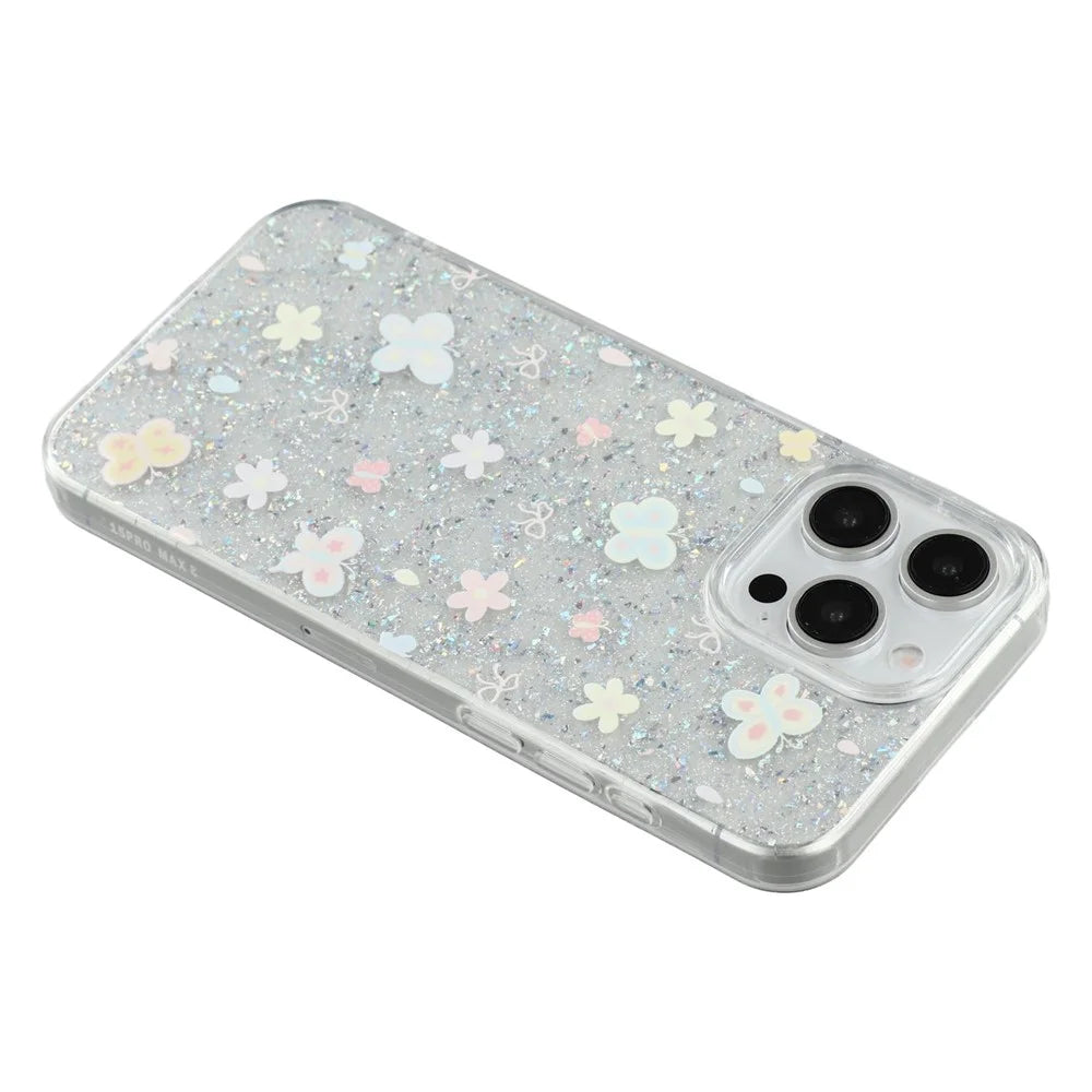For iPhone 15 Pro Case Shiny IMD TPU + Acrylic Phone Cover Large Camera Cutout - Painted Butterflies - 5