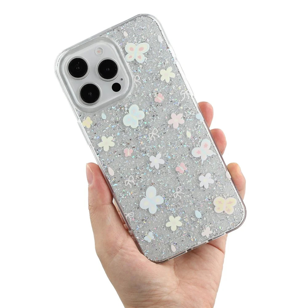 For iPhone 15 Pro Case Shiny IMD TPU + Acrylic Phone Cover Large Camera Cutout - Painted Butterflies - 7