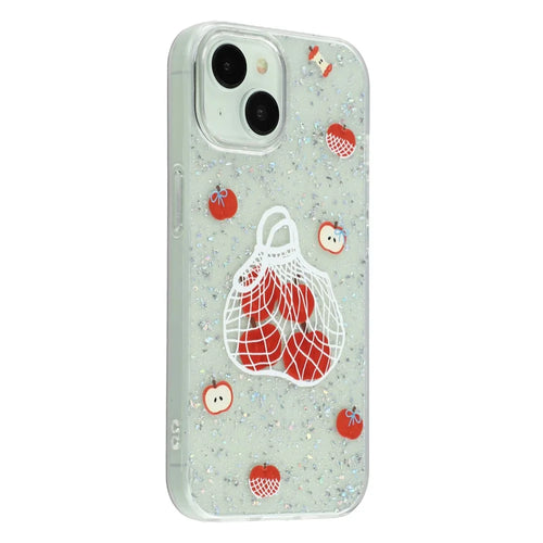 For iPhone 14 Case Shiny IMD TPU + Acrylic Phone Cover Large Camera Cutout - Painted Apples - 1
