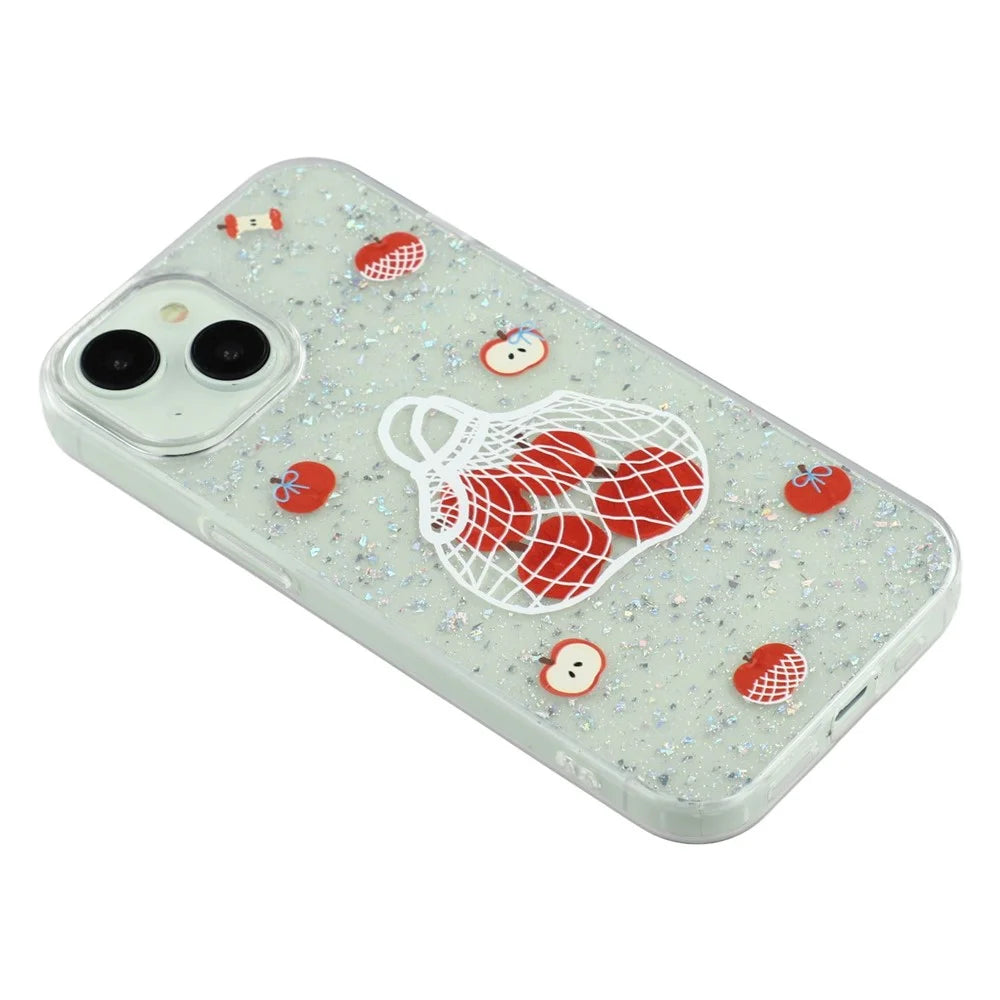For iPhone 14 Case Shiny IMD TPU + Acrylic Phone Cover Large Camera Cutout - Painted Apples - 6