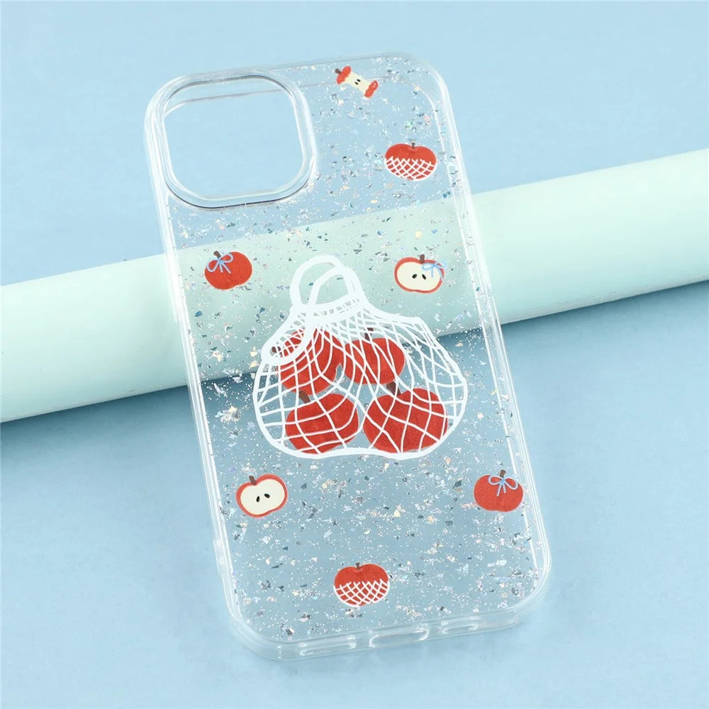 For iPhone 14 Case Shiny IMD TPU + Acrylic Phone Cover Large Camera Cutout - Painted Apples - 7