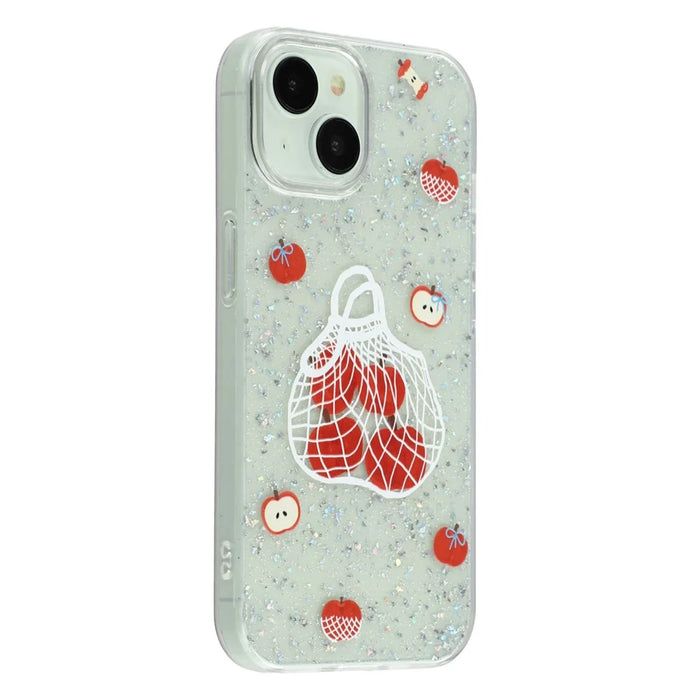 For iPhone 13 Case Shiny IMD TPU + Acrylic Phone Cover Large Camera Cutout - Painted Apples - 1