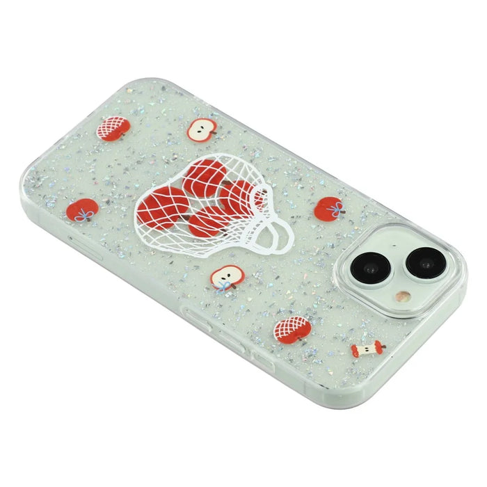 For iPhone 13 Case Shiny IMD TPU + Acrylic Phone Cover Large Camera Cutout - Painted Apples - 5