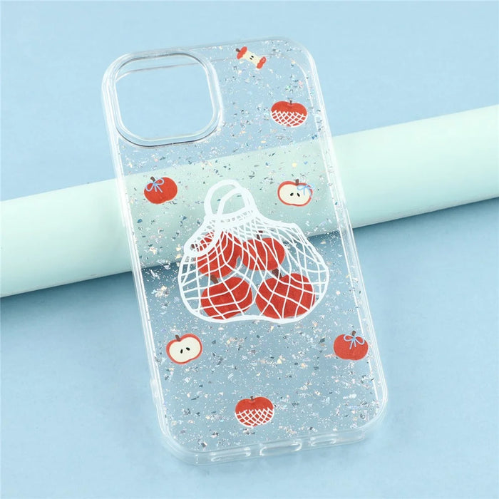 For iPhone 13 Case Shiny IMD TPU + Acrylic Phone Cover Large Camera Cutout - Painted Apples - 7