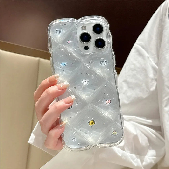For iPhone 14 Case Creative Rhombus Cat Dog Pattern TPU Phone Cover - 1