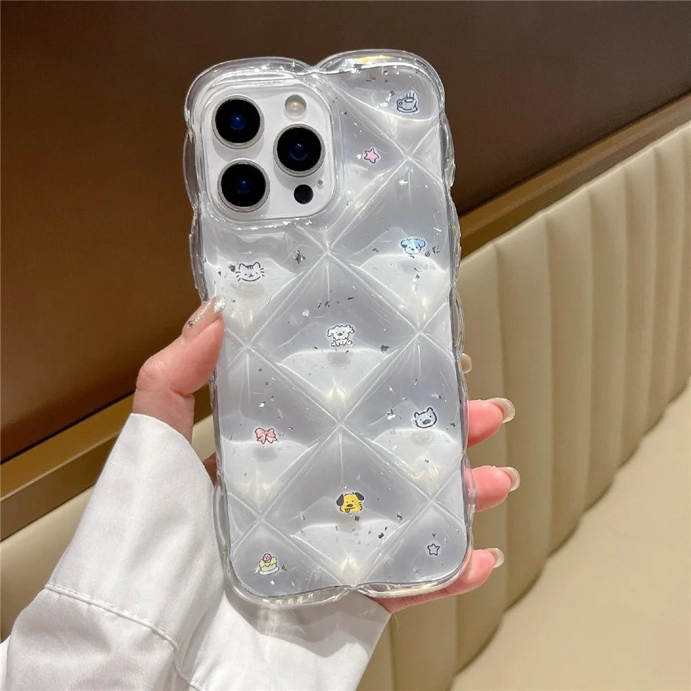 For iPhone 15 Case Creative Rhombus Cat Dog Pattern TPU Phone Cover - 3