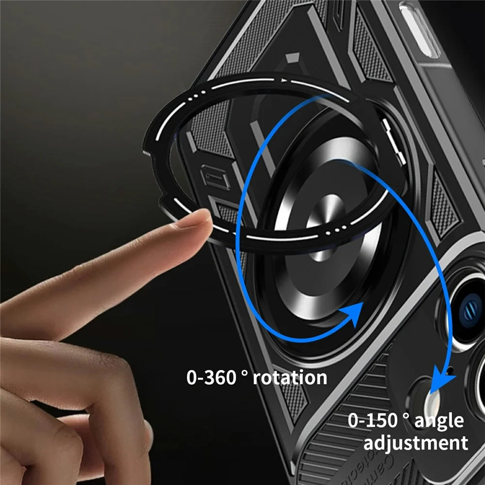 For iPhone 16 Magnetic Case Rotating Kickstand TPU + PC Phone Cover - Black - 2