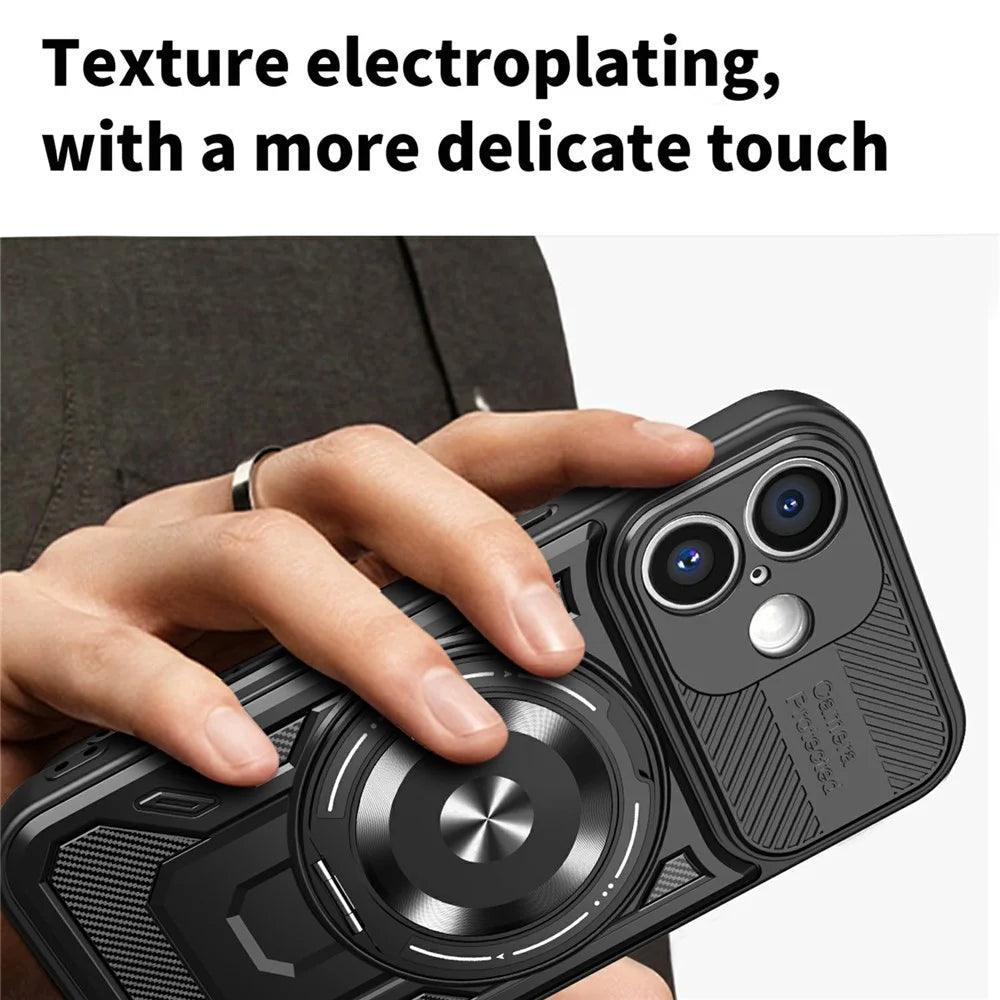 For iPhone 16 Magnetic Case Rotating Kickstand TPU + PC Phone Cover - Black - 3