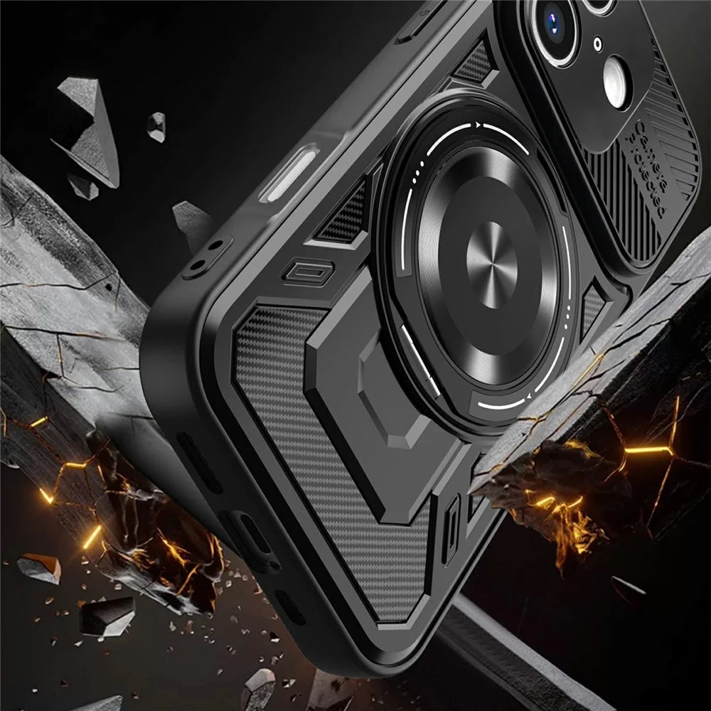 For iPhone 16 Magnetic Case Rotating Kickstand TPU + PC Phone Cover - Black - 5