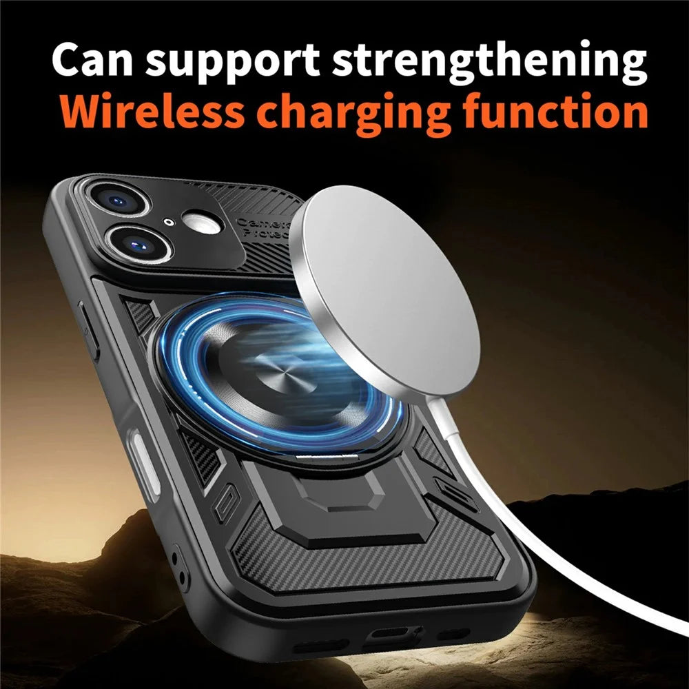 For iPhone 16 Magnetic Case Rotating Kickstand TPU + PC Phone Cover - Black - 7