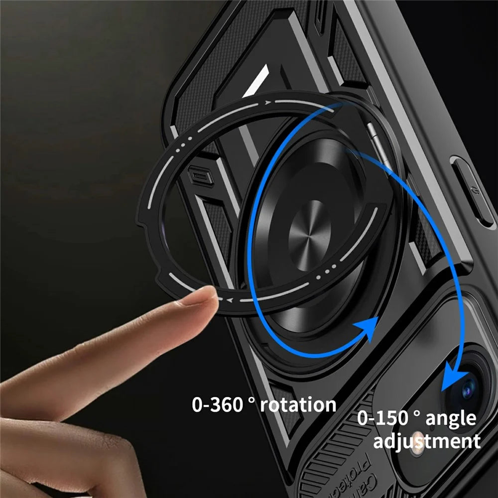 For iPhone 17e / 16e Magnetic Case Rotating Kickstand TPU + PC Phone Cover - Black - 2