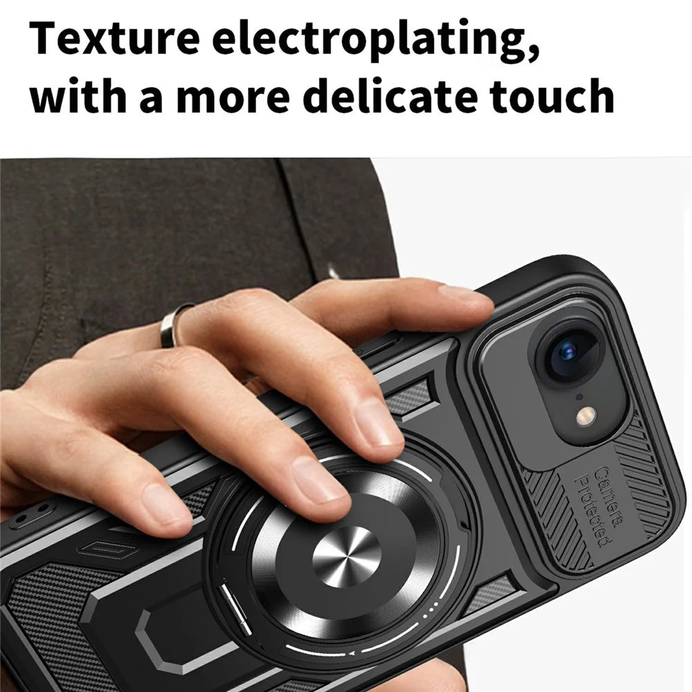 For iPhone 17e / 16e Magnetic Case Rotating Kickstand TPU + PC Phone Cover - Black - 3