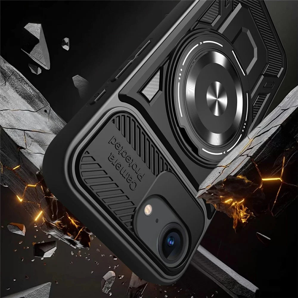 For iPhone 17e / 16e Magnetic Case Rotating Kickstand TPU + PC Phone Cover - Black - 5