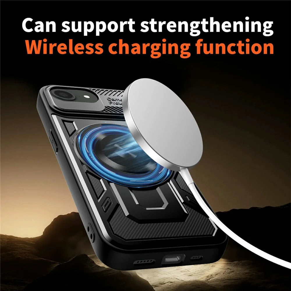 For iPhone 17e / 16e Magnetic Case Rotating Kickstand TPU + PC Phone Cover - Black - 7