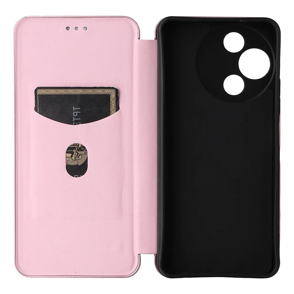 For TCL 60R 5G  /  60 5G Case Carbon Fiber Texture Drop-Proof PU Leather Phone Cover - Rose Gold - 2
