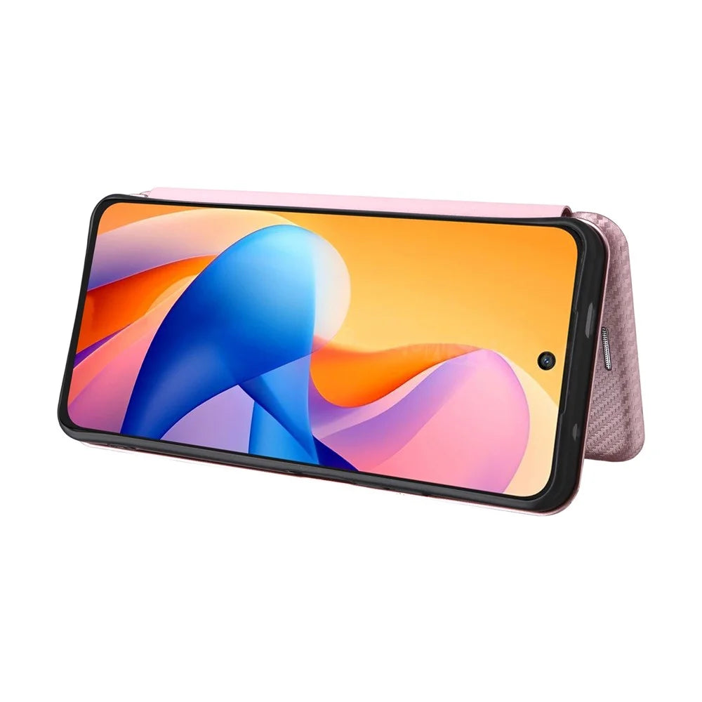 For TCL 60R 5G  /  60 5G Case Carbon Fiber Texture Drop-Proof PU Leather Phone Cover - Rose Gold - 3