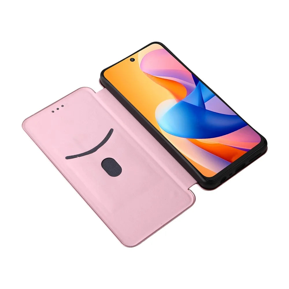 For TCL 60R 5G  /  60 5G Case Carbon Fiber Texture Drop-Proof PU Leather Phone Cover - Rose Gold - 4