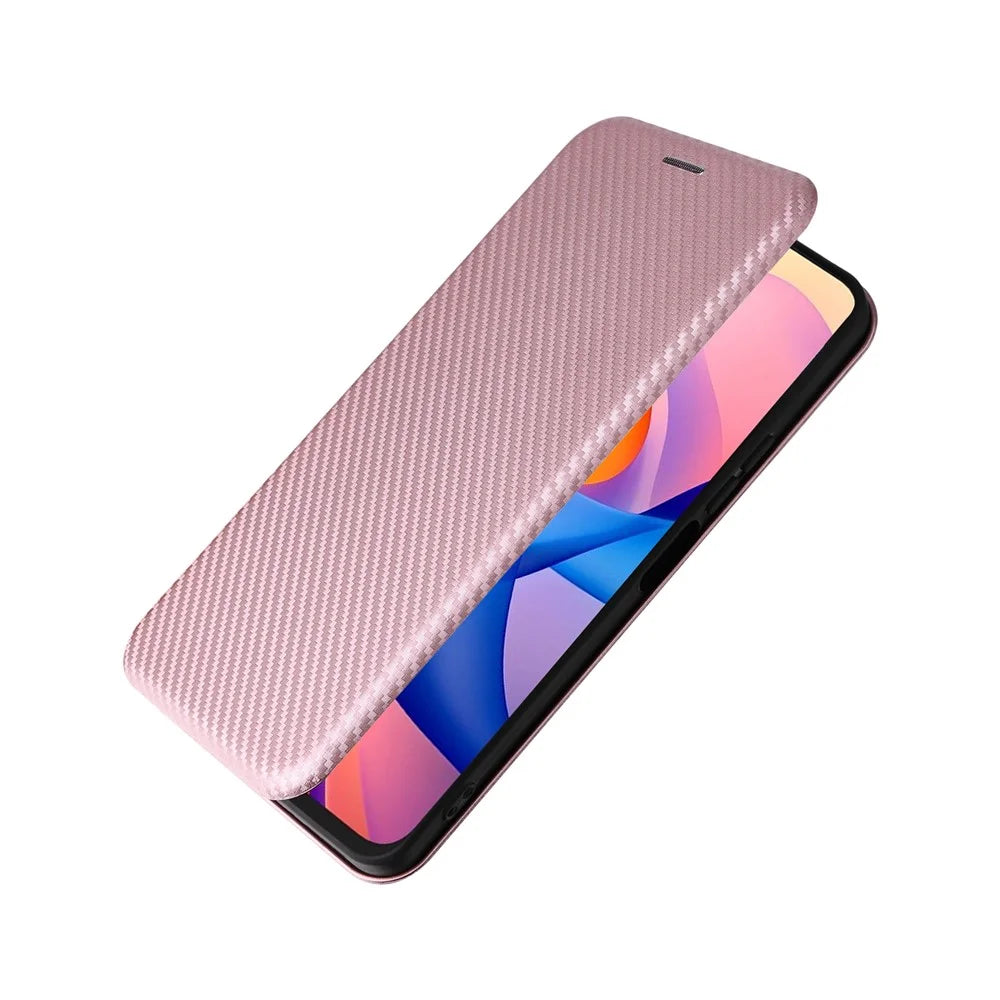 For TCL 60R 5G  /  60 5G Case Carbon Fiber Texture Drop-Proof PU Leather Phone Cover - Rose Gold - 5