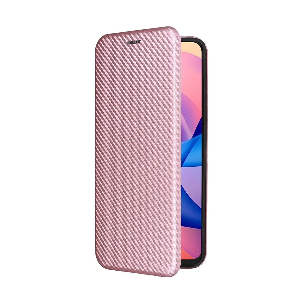 For TCL 60R 5G  /  60 5G Case Carbon Fiber Texture Drop-Proof PU Leather Phone Cover - Rose Gold - 6