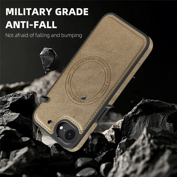 For iPhone 17e / 16e Case Compatible with MagSafe Leather Back Phone Cover - Desert Gold - 5