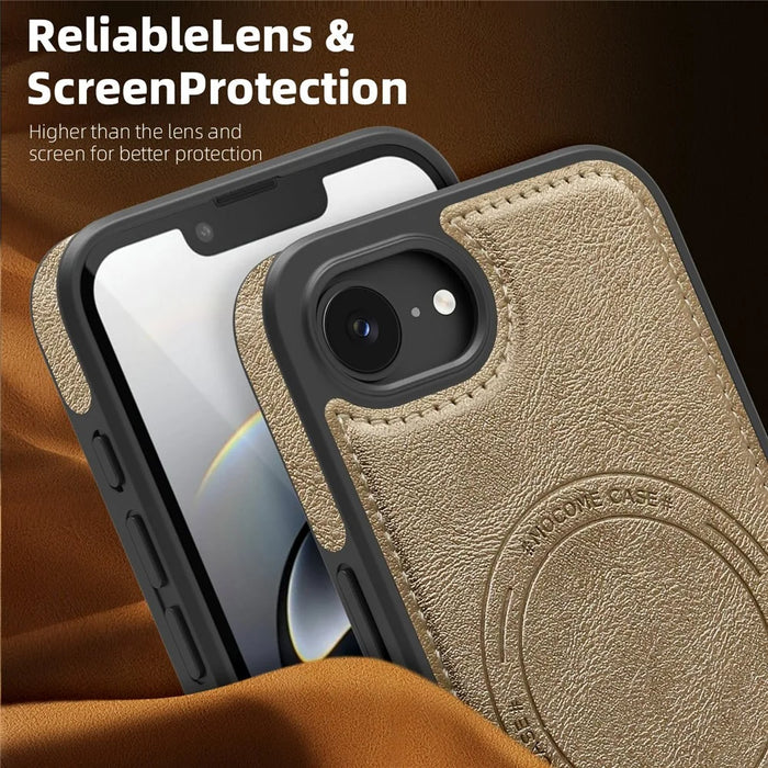 For iPhone 17e / 16e Case Compatible with MagSafe Leather Back Phone Cover - Desert Gold - 6
