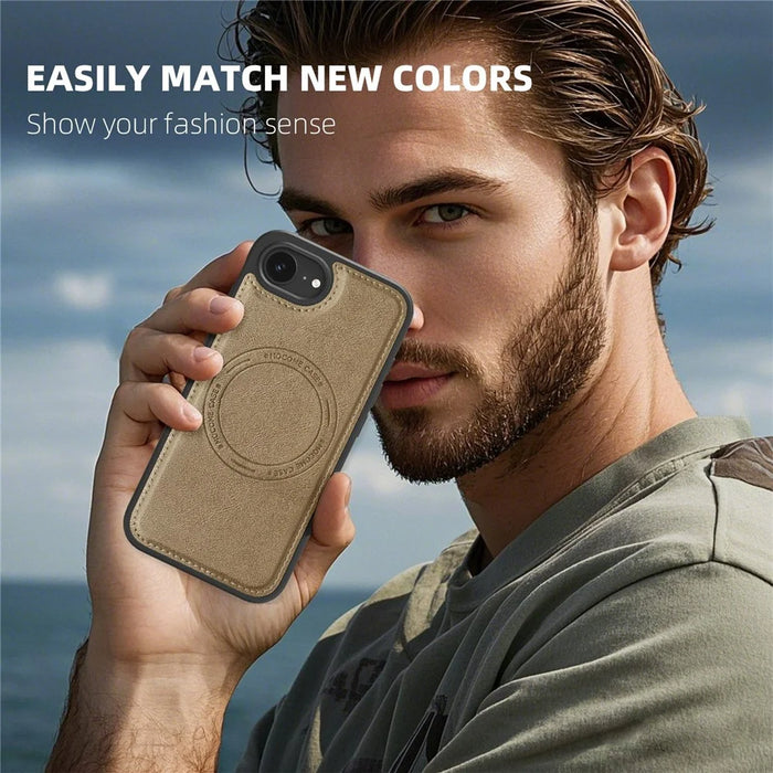 For iPhone 17e / 16e Case Compatible with MagSafe Leather Back Phone Cover - Desert Gold - 7