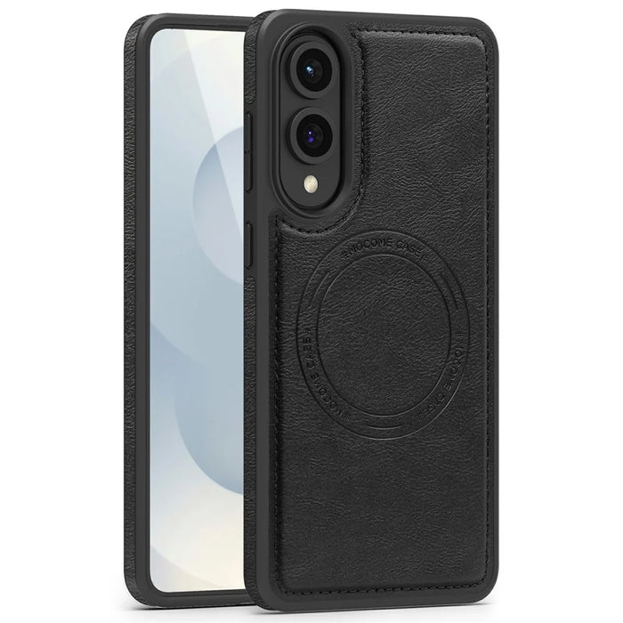 For Samsung Galaxy S25 Edge Magnetic Case Leather Back Phone Cover - Black - 1