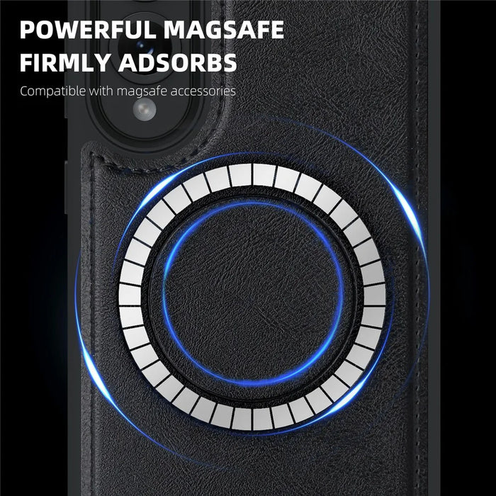 For Samsung Galaxy S25 Edge Magnetic Case Leather Back Phone Cover - Black - 3