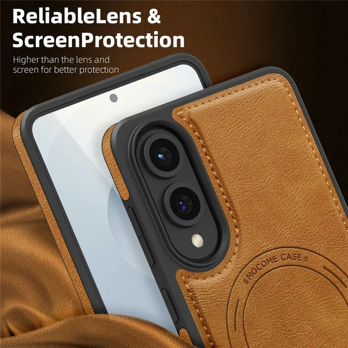 For Samsung Galaxy S25 Edge Magnetic Case Leather Back Phone Cover - Black - 6