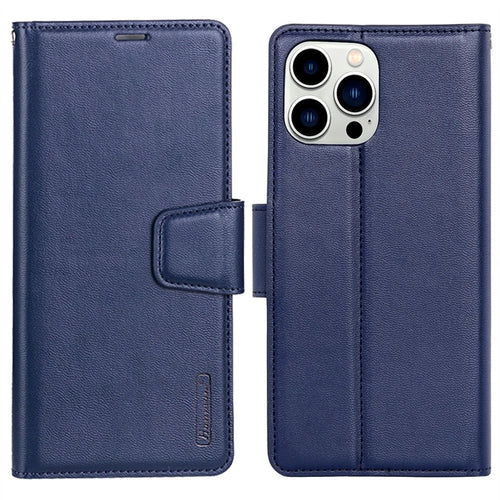 HANMAN Mill Series for iPhone 16 Pro Max Case Wallet Stand PU Leather Phone Cover - Sapphire - 1