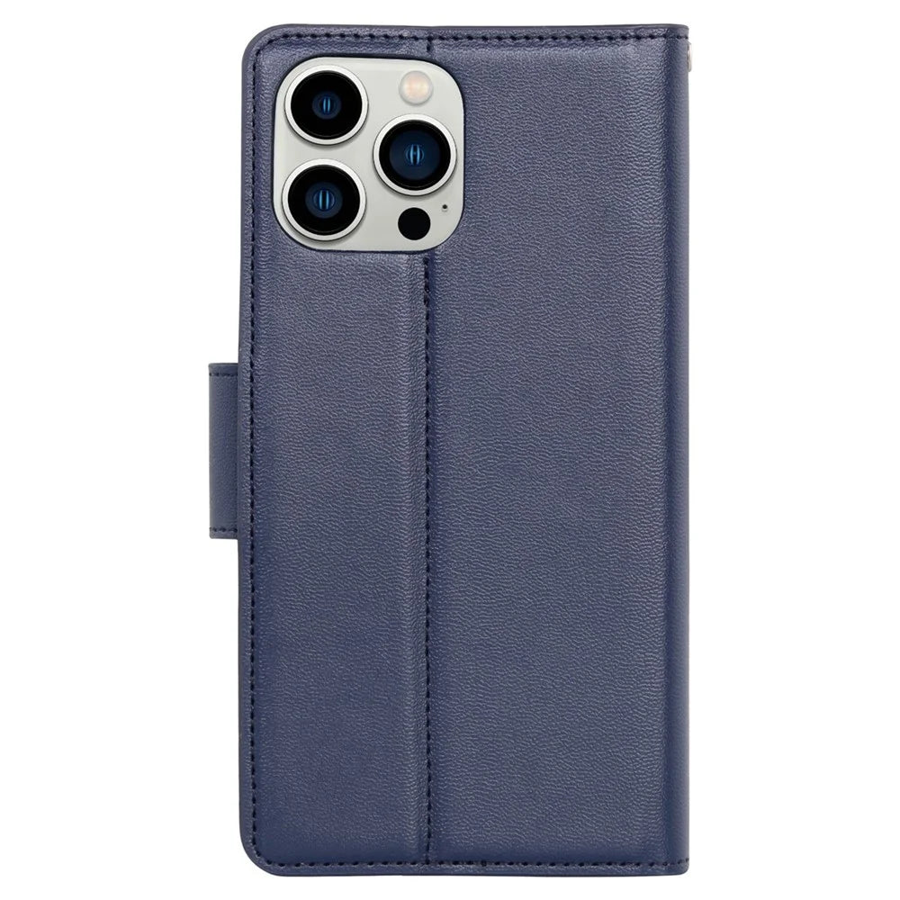 HANMAN Mill Series for iPhone 16 Pro Max Case Wallet Stand PU Leather Phone Cover - Sapphire - 4