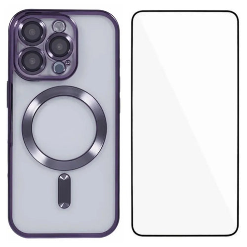 WANLONFENG For iPhone 16 Pro Max Magnetic Case Full Protection Electroplated TPU Cover with Tempered Glass - Dark Purple - 1