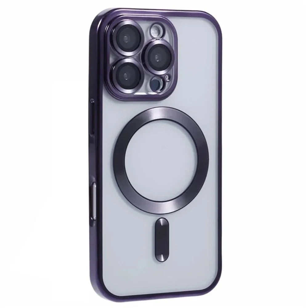 WANLONFENG For iPhone 16 Pro Max Magnetic Case Full Protection Electroplated TPU Cover with Tempered Glass - Dark Purple - 2
