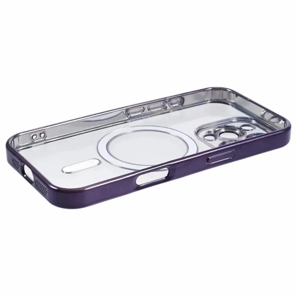 WANLONFENG For iPhone 16 Pro Max Magnetic Case Full Protection Electroplated TPU Cover with Tempered Glass - Dark Purple - 6