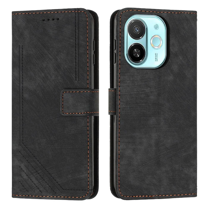 For TECNO Spark 30C 5G / Pop 9 5G Case Imprinted Lines Leather Phone Cover with Stand - Black - 1