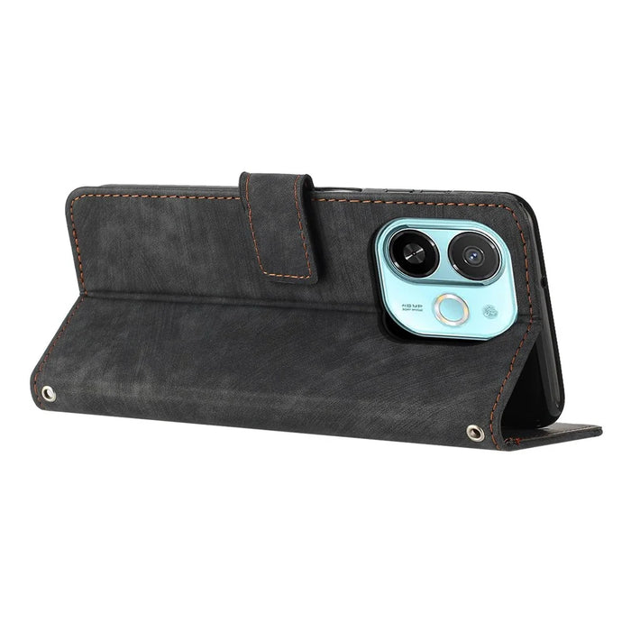 For TECNO Spark 30C 5G / Pop 9 5G Case Imprinted Lines Leather Phone Cover with Stand - Black - 4