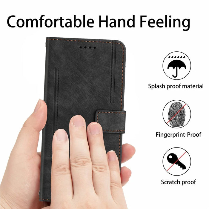 For TECNO Spark 30C 5G / Pop 9 5G Case Imprinted Lines Leather Phone Cover with Stand - Black - 7