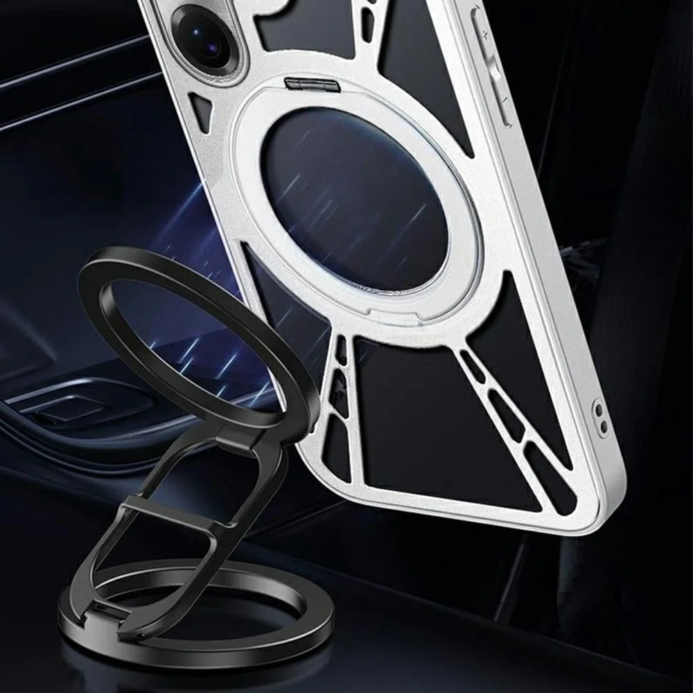 For Samsung Galaxy S25 Ultra Case Magnetic Kickstand Hollow Heat Dissipation Silicone + PC + Metal Bumper Phone Cover - Black - 4