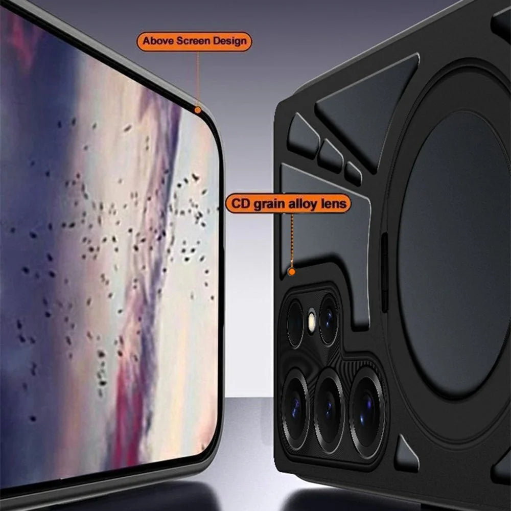 For Samsung Galaxy S24 Ultra Case Magnetic Kickstand Hollow Heat Dissipation Silicone + PC + Metal Bumper Phone Cover - Black - 5