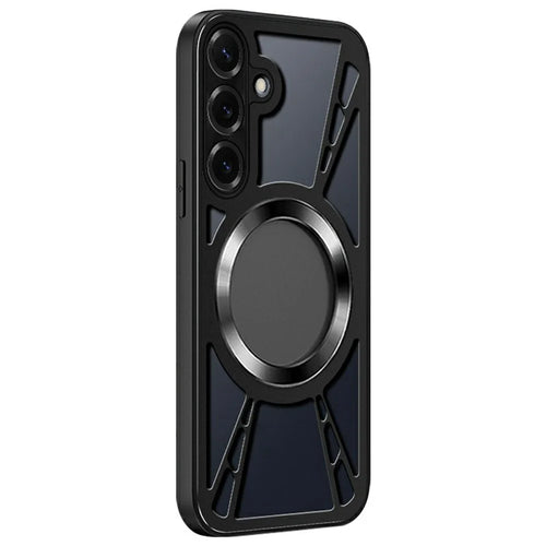 For Samsung Galaxy S24 Case Magnetic Hollow Heat Dissipation Silicone + PC + Metal Bumper Phone Cover - Black - 1