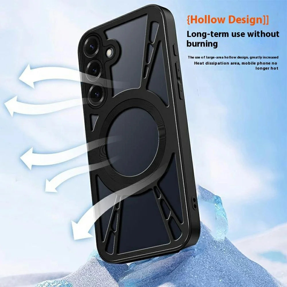 For Samsung Galaxy S24+ Case Magnetic Hollow Heat Dissipation Silicone + PC + Metal Bumper Phone Cover - Black - 5