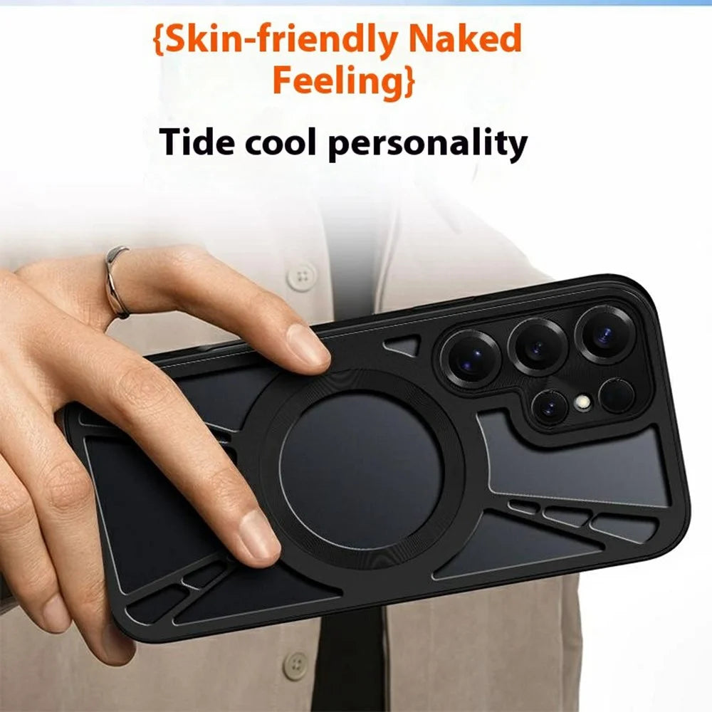 For Samsung Galaxy S25 Ultra Case Magnetic Hollow Heat Dissipation Silicone + PC + Metal Bumper Phone Cover - Black - 6