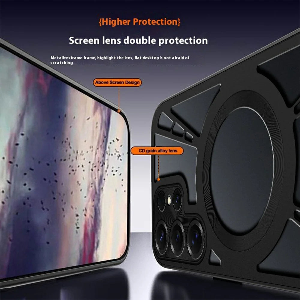 For Samsung Galaxy S23 Ultra Case Magnetic Hollow Heat Dissipation Silicone + PC + Metal Bumper Phone Cover - Black - 4
